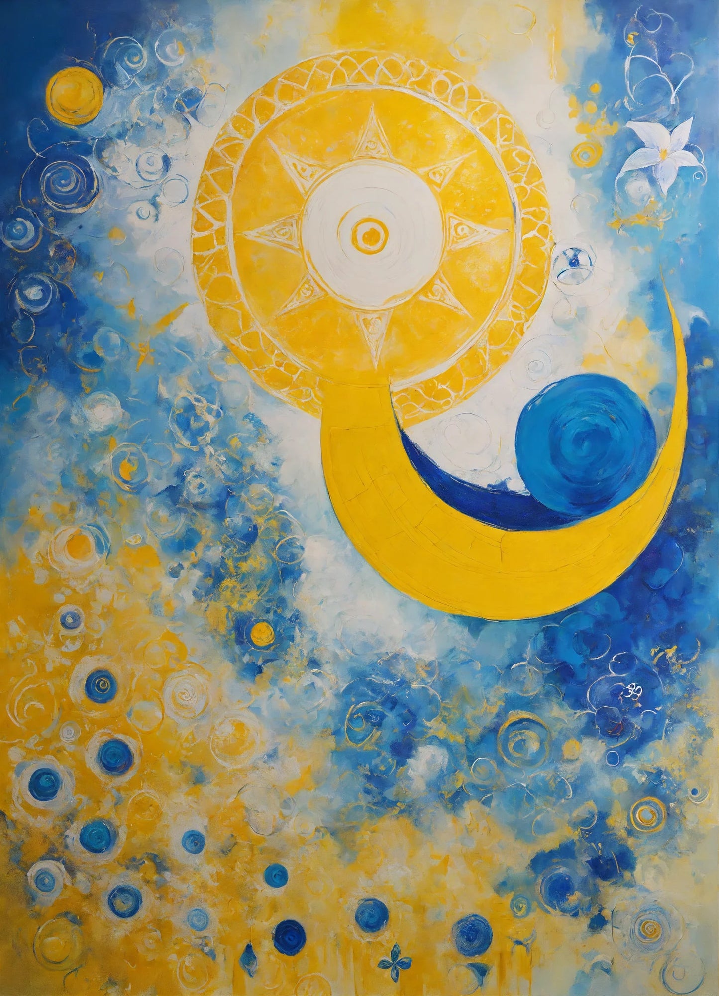 Original Acrylic Painting Sacred Geometry Colours of Art in Yellow and Blue Digital Art Stretch on Canvas - without frame