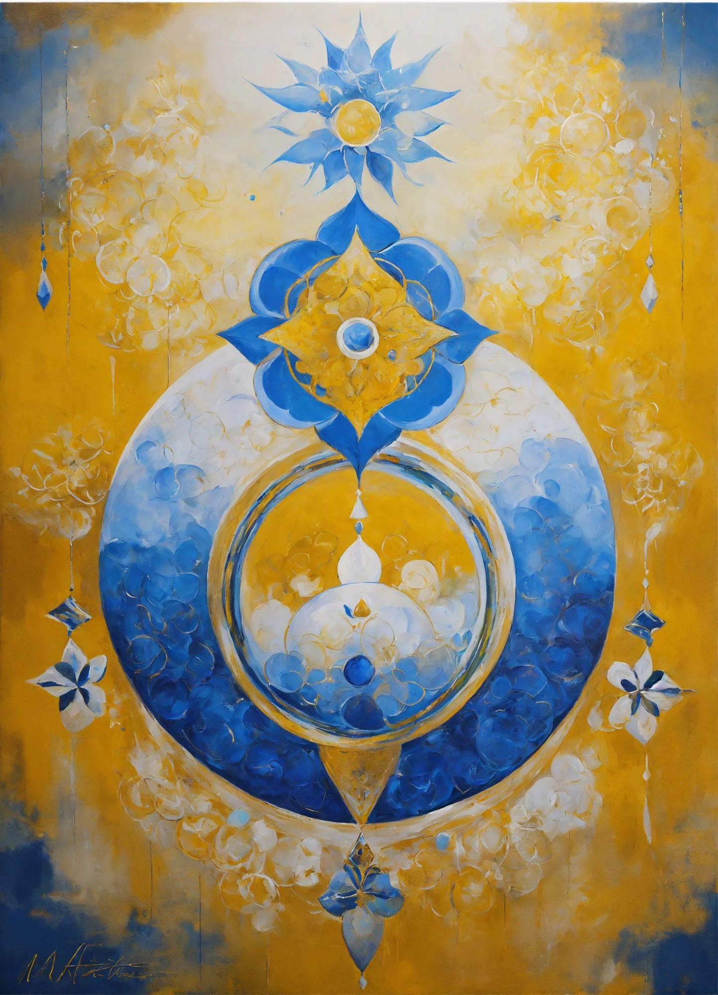 Original Acrylic Painting Sacred Geometry Colours of Art in Yellow and Blue on Canvas - without frame