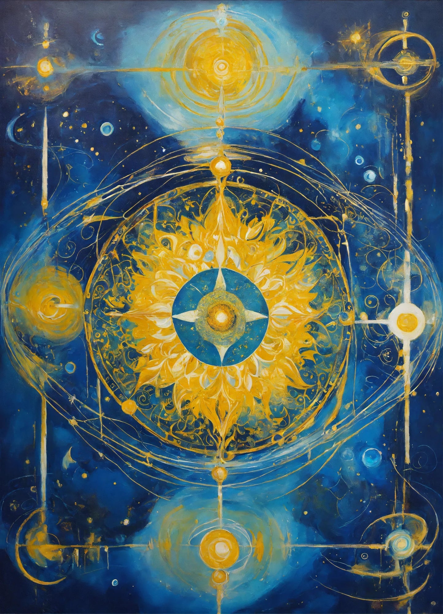 Original Acrylic Painting Sacred Geometry Colours of Art in Yellow and Blue on Canvas - without frame