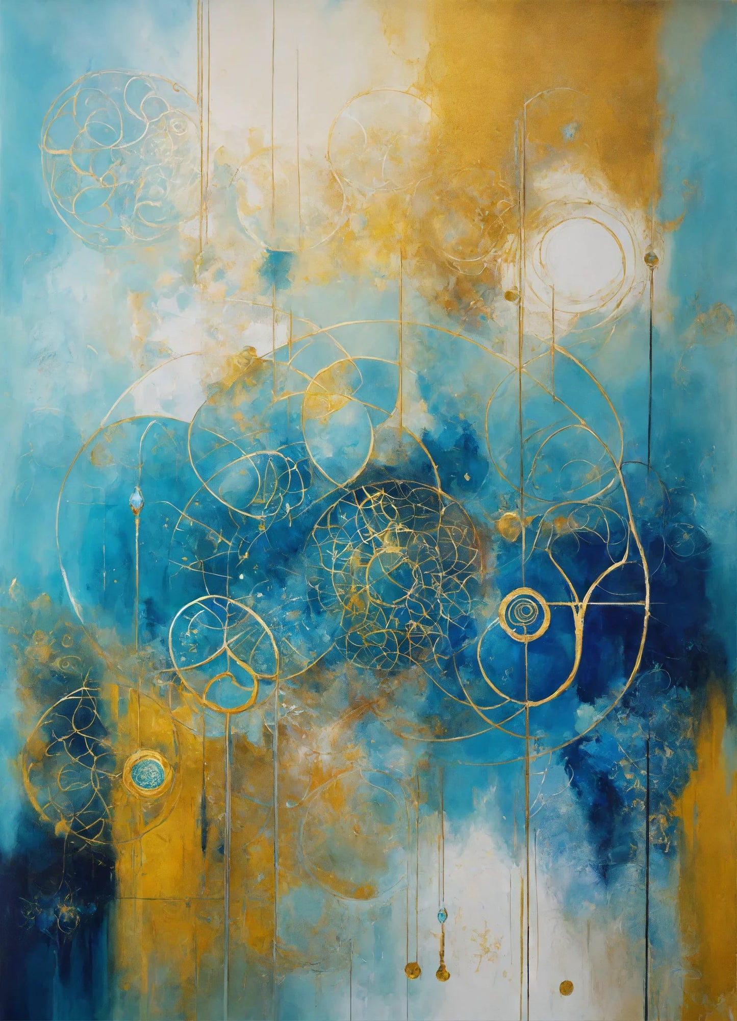 Original Acrylic Painting Sacred Geometry Colours of Art in Yellow and Blue on Canvas - without frame