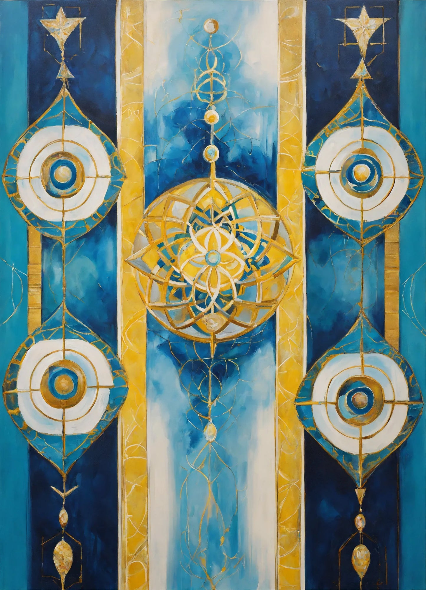 Original Acrylic Painting Sacred Geometry Colours of Art in Yellow and Blue Digital Art Stretch on Canvas - without frame
