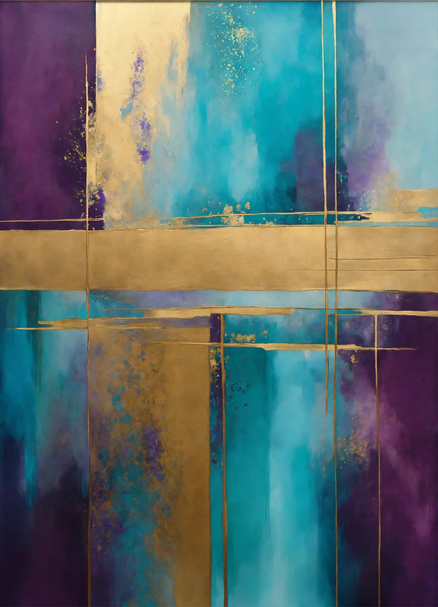 Chromatic Elegance: Teal, Purple, Gold Canvas - without frame