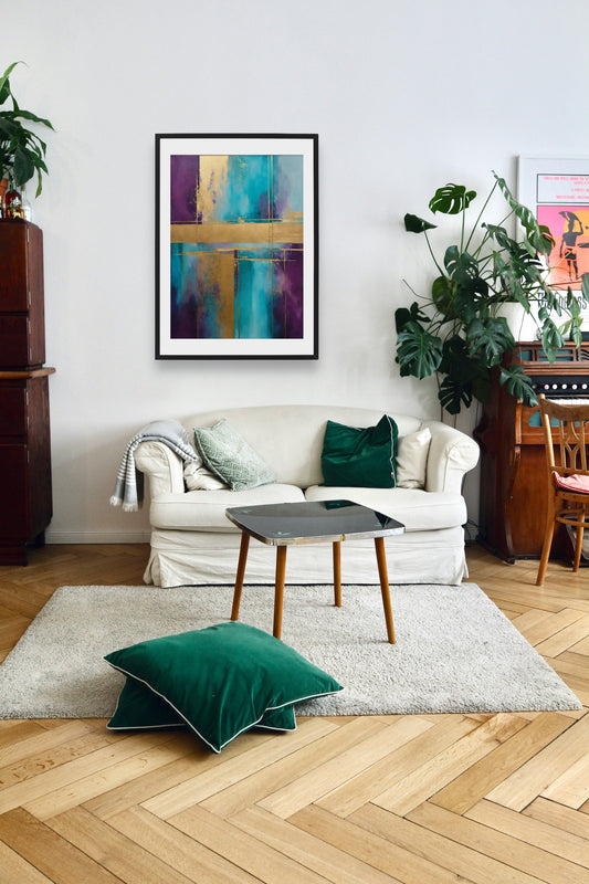 Chromatic Elegance: Teal, Purple, Gold Canvas - without frame