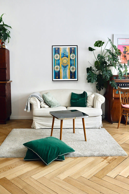 Original Acrylic Painting Sacred Geometry Colours of Art in Yellow and Blue Digital Art Stretch on Canvas - without frame