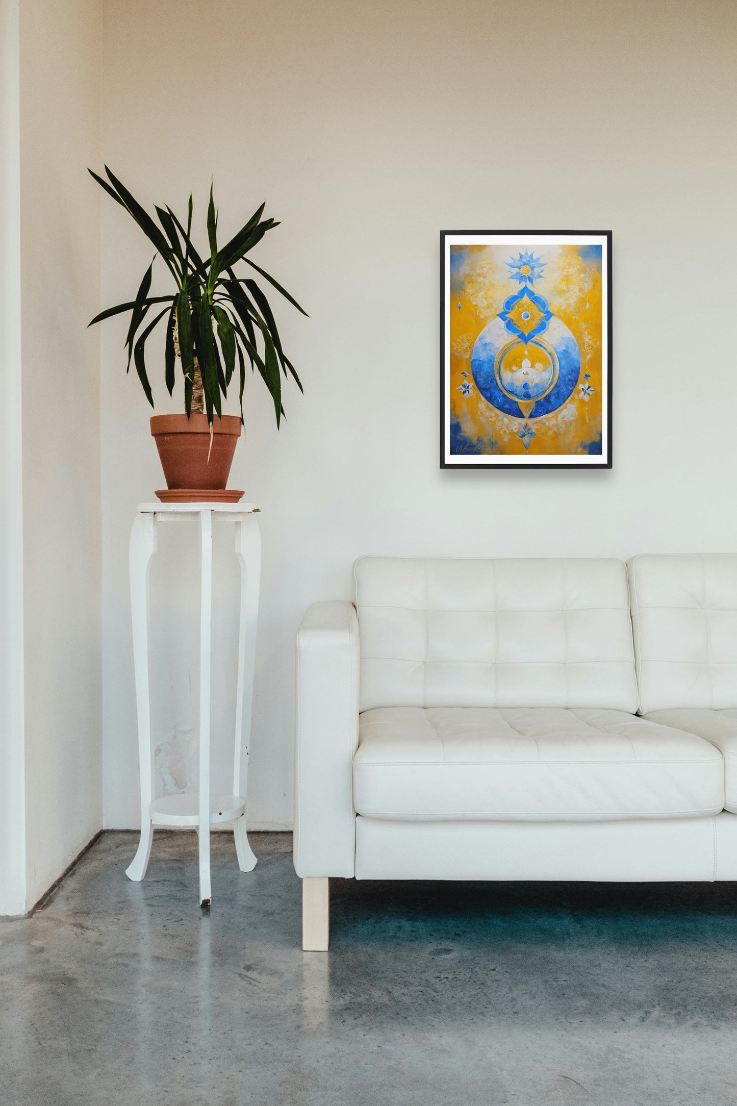 Original Acrylic Painting Sacred Geometry Colours of Art in Yellow and Blue on Canvas - without frame