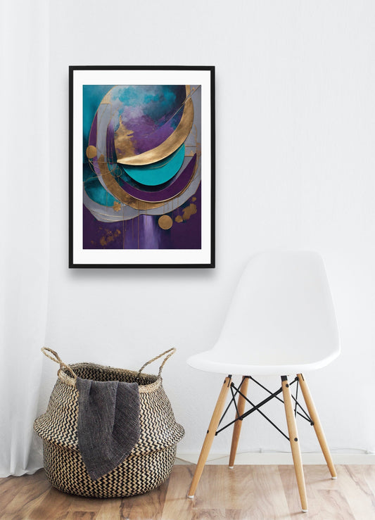 Chromatic Elegance: Teal, Purple, Gold Canvas - without frame