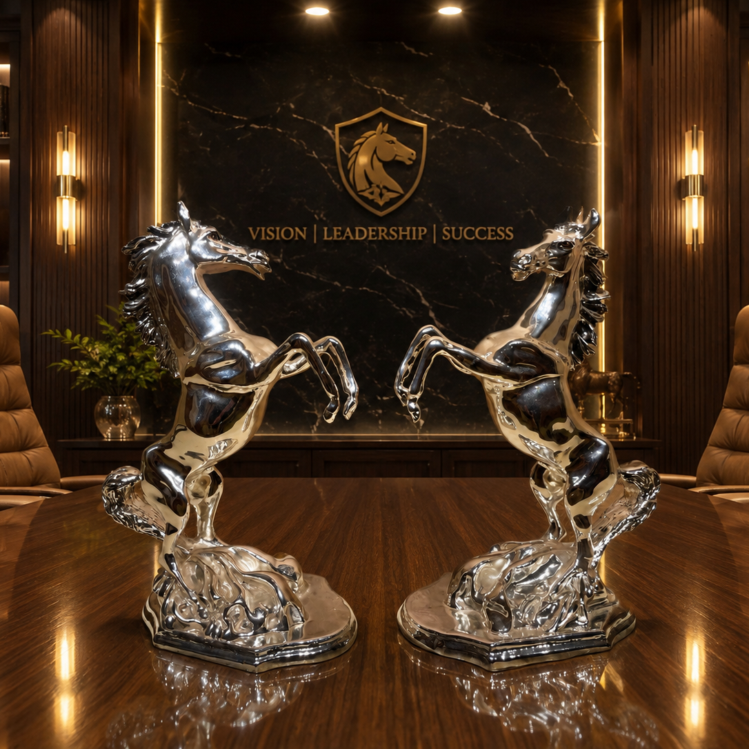 Premium Sterling Silver Horse Statue Pair | Vastu Lucky Horse Sculpture | Luxury Decor