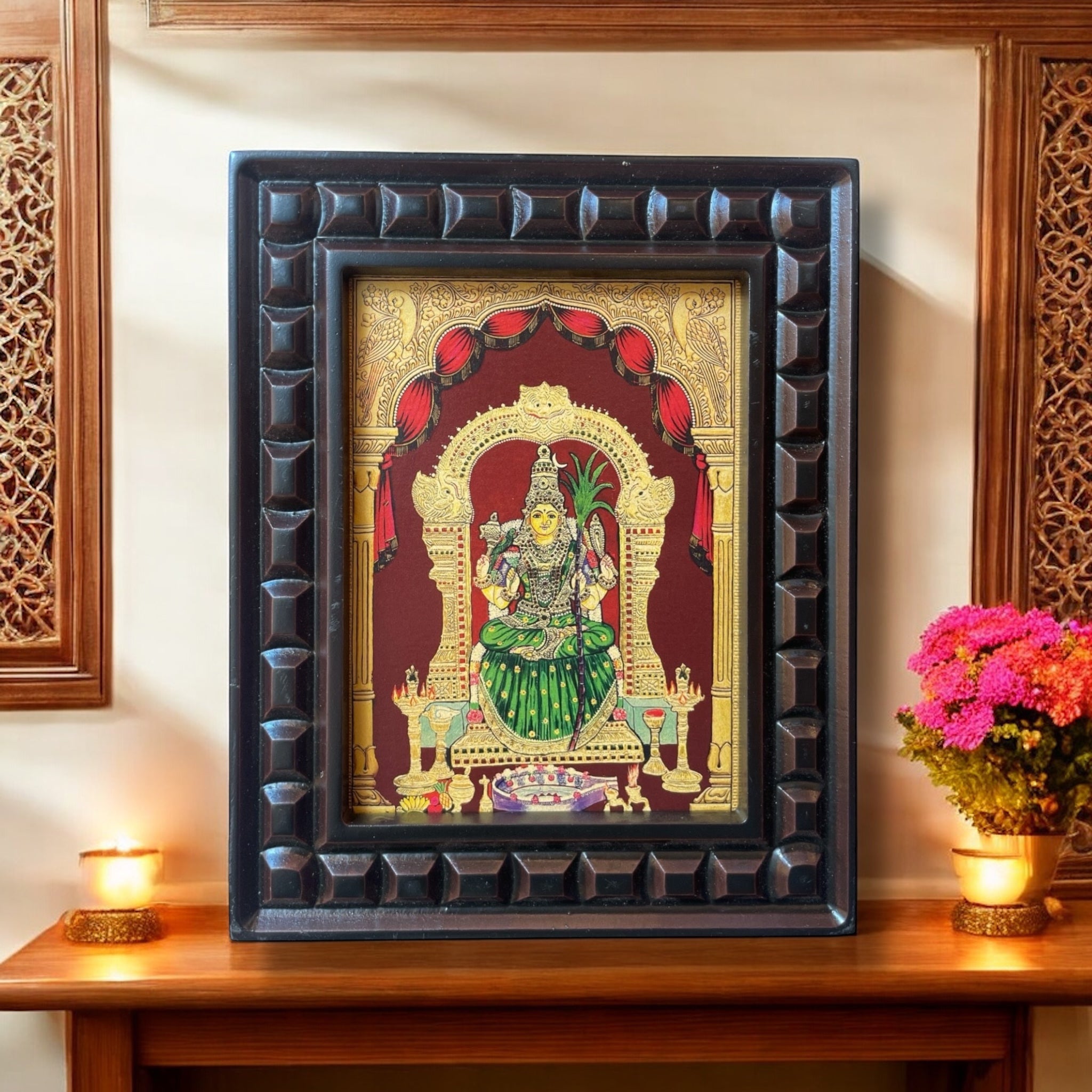 Rajarajeshwari Gold Foiled Art with wooden Frame