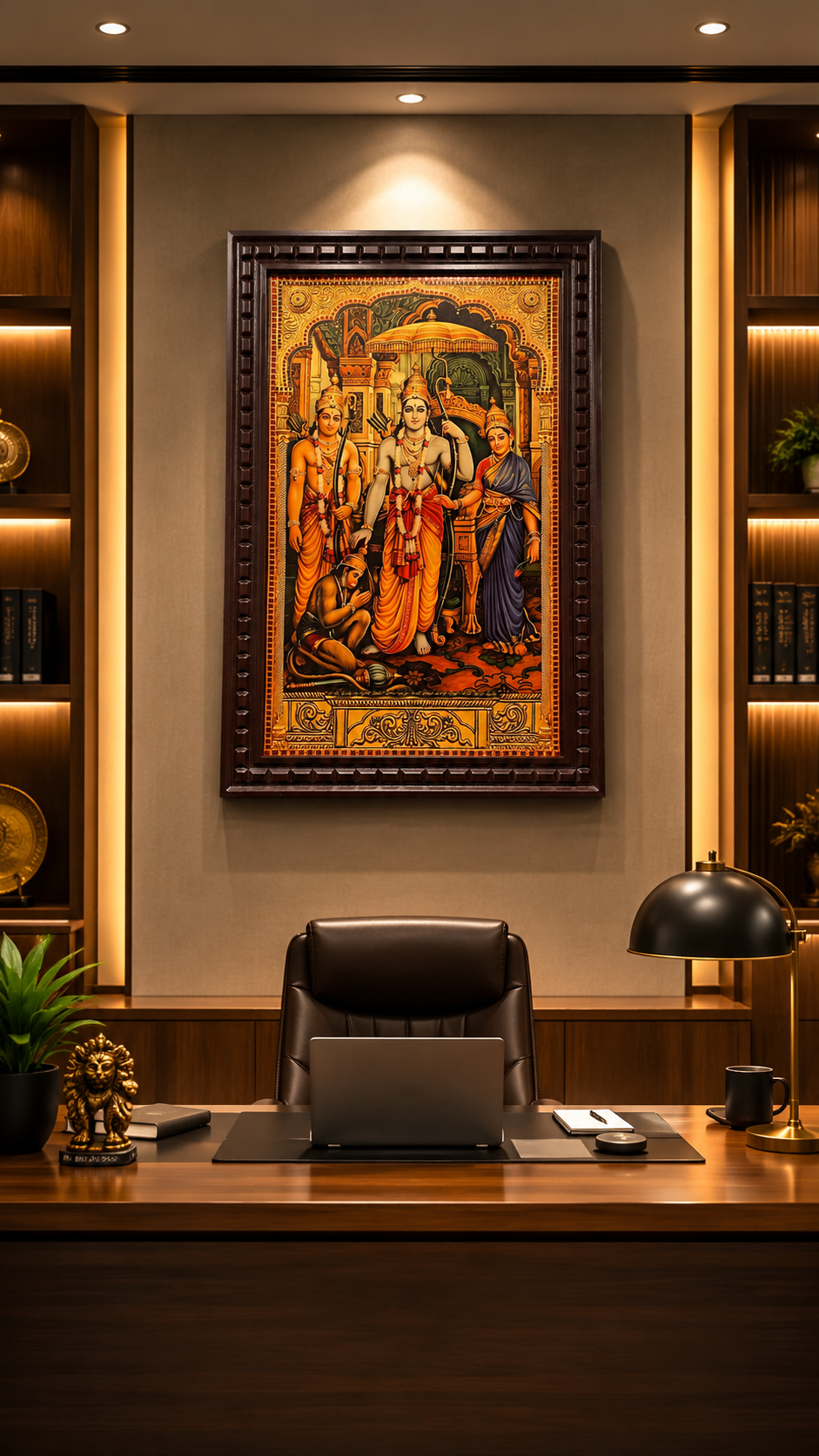 Ram Parivar Gold Leaf Artwork in Engineered Wooden Frame | Premium Luxury Wall Decor for Pooja Room | ESTUDIO