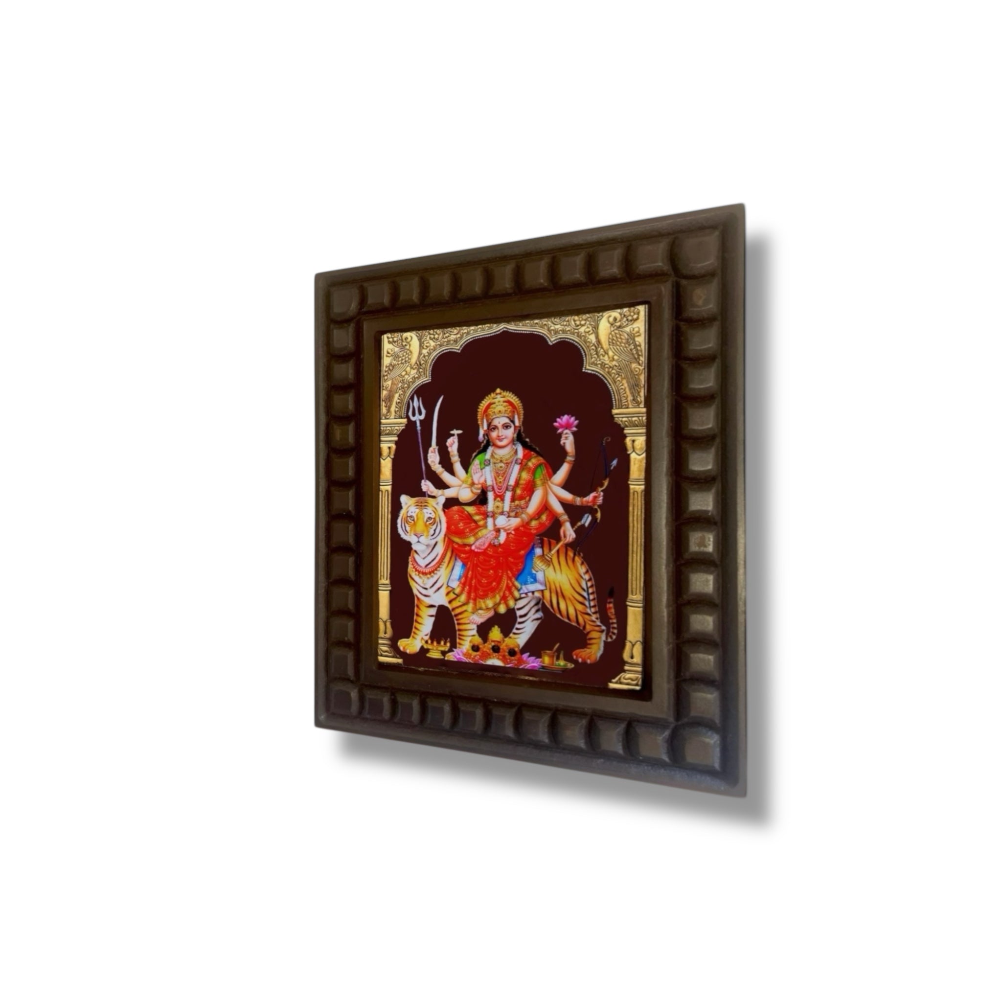 Durga Devi-3 Gold foiled art within wooden frame