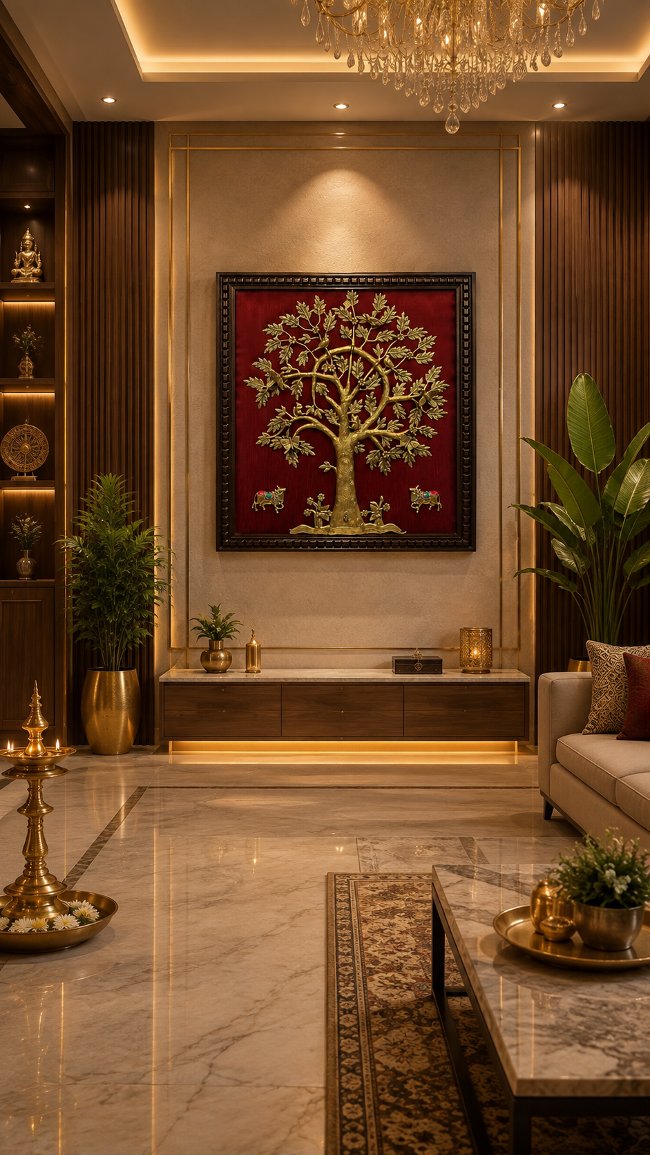 Kalpavriksha Brass Wall Art with Pair Kamadhenu's | Luxury Home Décor by Estudio