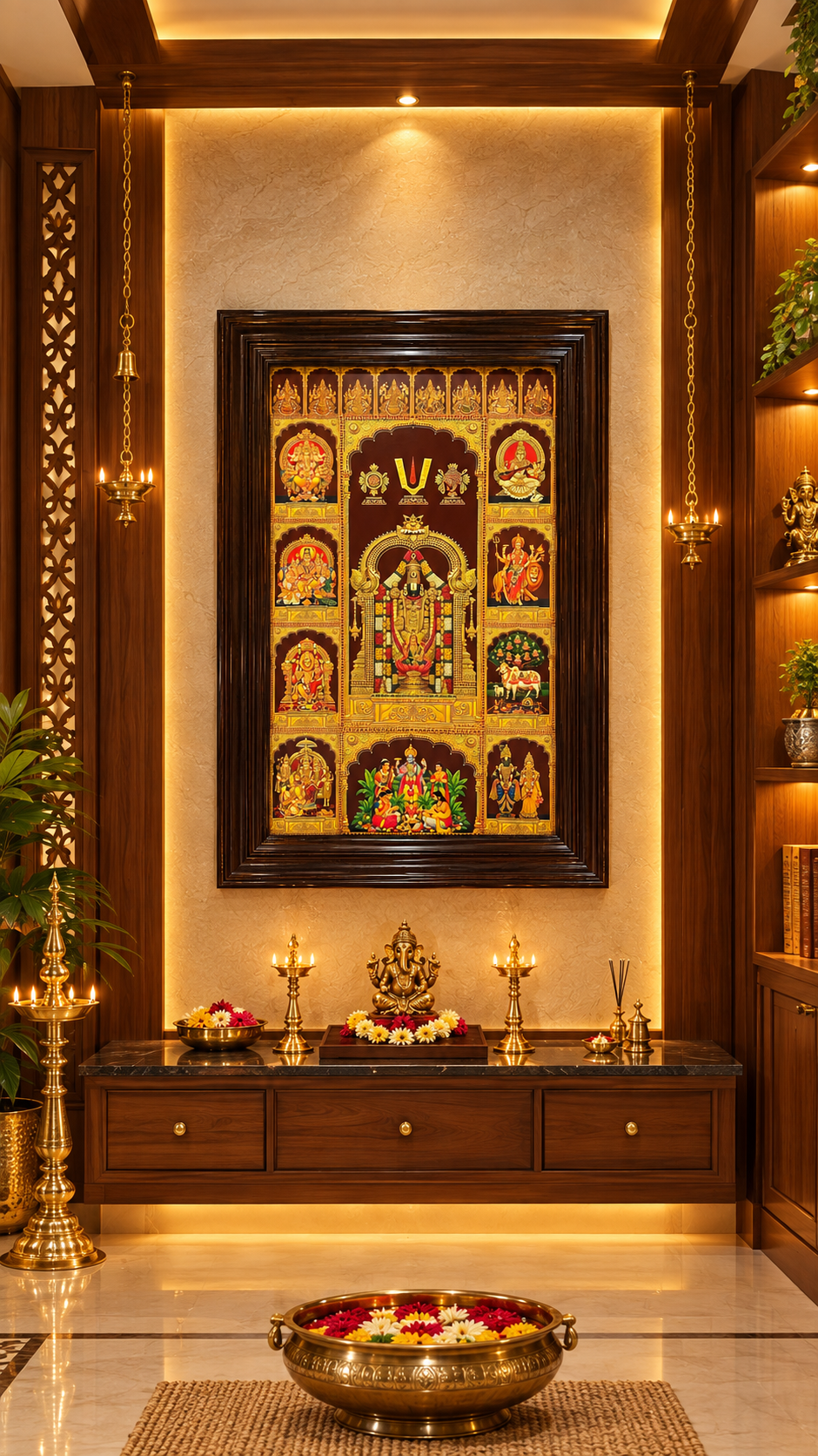 10 Gods with Ashtalakshmi in One Frame | Gold Leaf Art | Rosewood Frame | Estudio