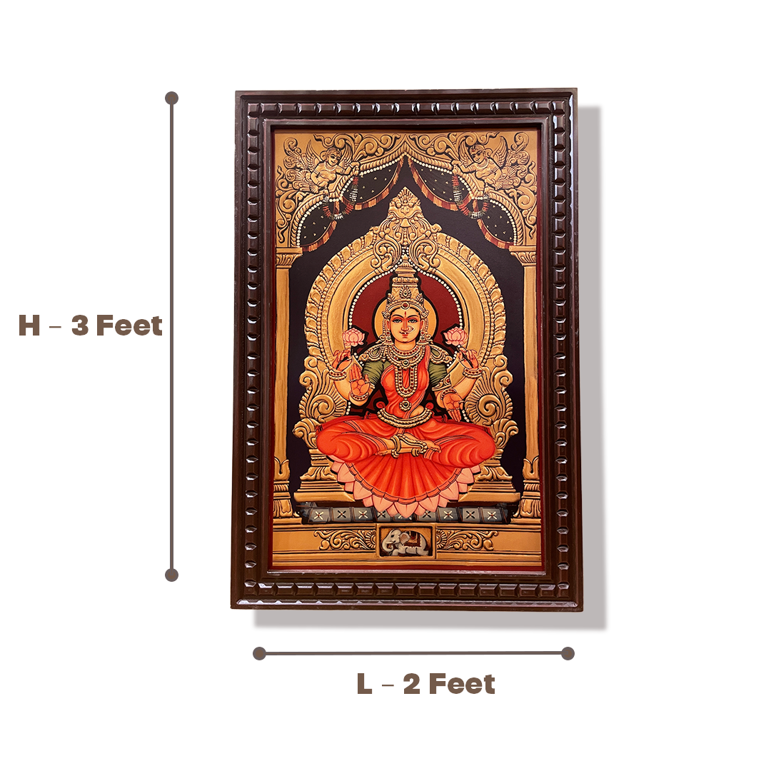 Mahalakshmi Wooden Frame for Pooja Room | Premium Silk Background Wall Decor for Wealth & Prosperity
