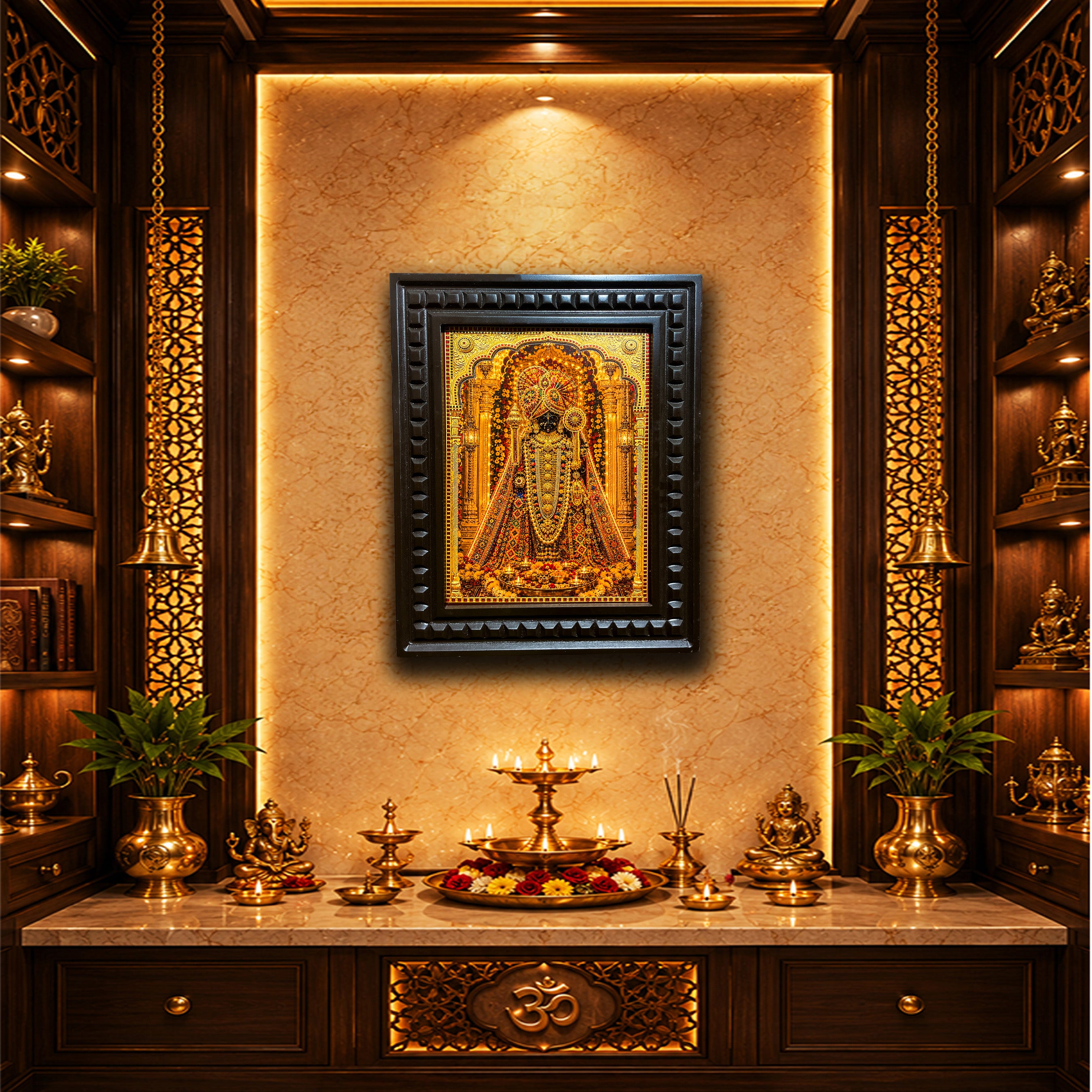 Lord Dwarkadhish  Gold Leaf Artwork | Luxury Pooja Room Wall Art