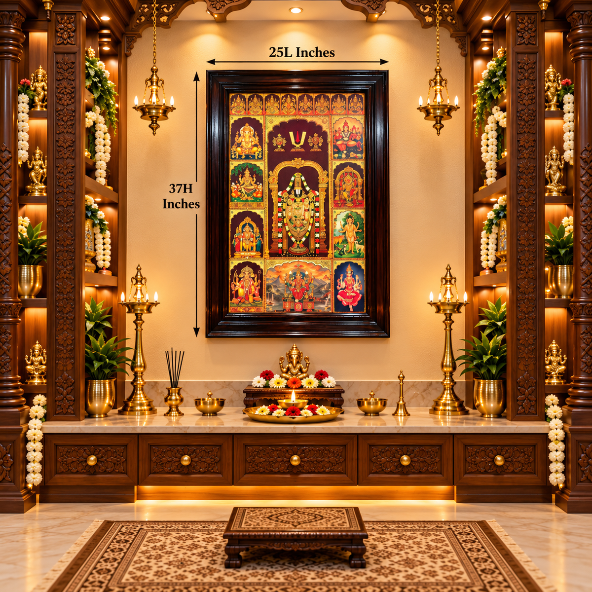 10 Gods in One Frame with 8 Ashtalakshmi | Gold Leaf Artwork in Premium Rosewood Frame | Made by Estudio
