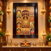 10 Gods in One Frame with 8 Ashtalakshmi | Gold Leaf Artwork in Premium Rosewood Frame | Made by Estudio