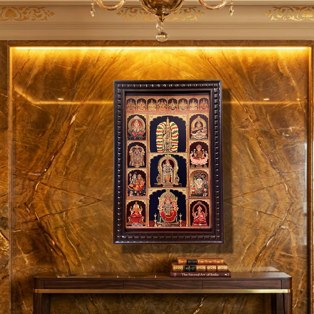 19 Gods Photo Frame | Tirupati Balaji, Lakshmi, Ganesha, Saraswati & Navagraha Frame | Premium Pooja Room Wall Decor | Vastu Divine Frame