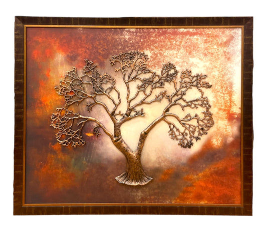 Tree Of Life - Copper Kalpavriksha Tree in Gold and Brown Frame