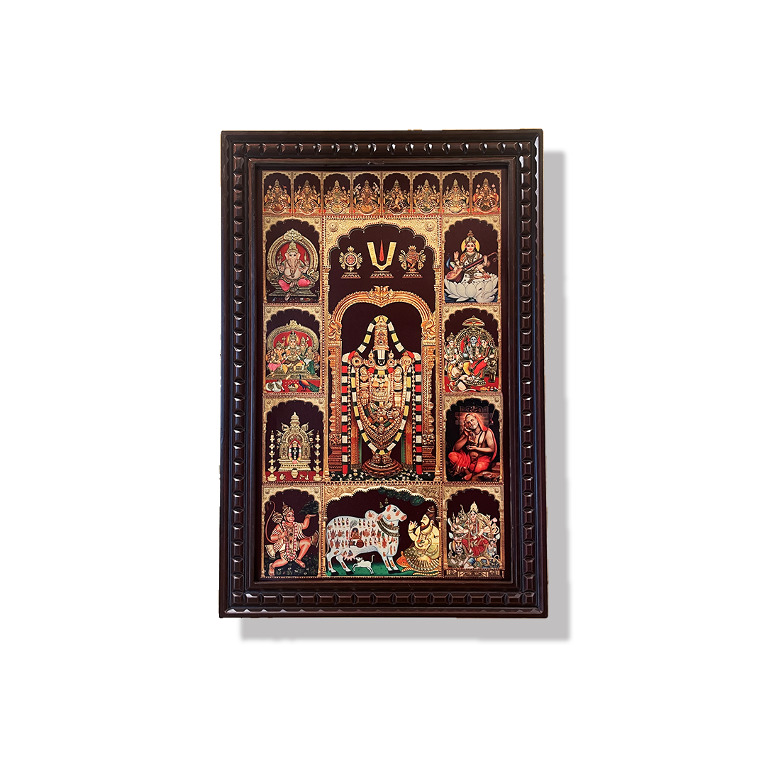 17 Gods in One Frame – Tirupati Balaji Darshan Wall Frame | Premium Wooden Frame | Vastu Spiritual Wall Decor for Home & Pooja Room