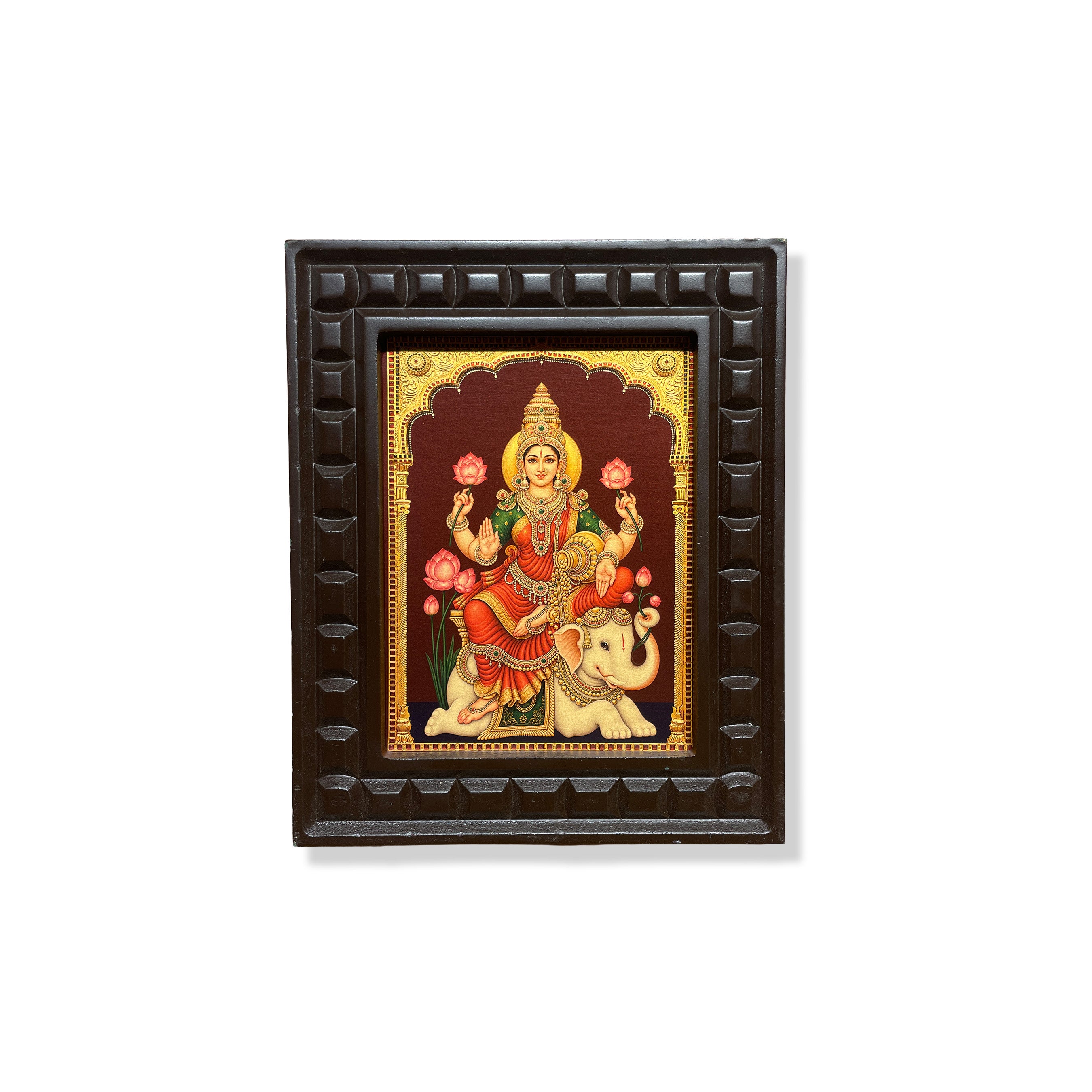 Lakshmi with Cow Gold Leaf Artwork | Engineered Wooden Frame