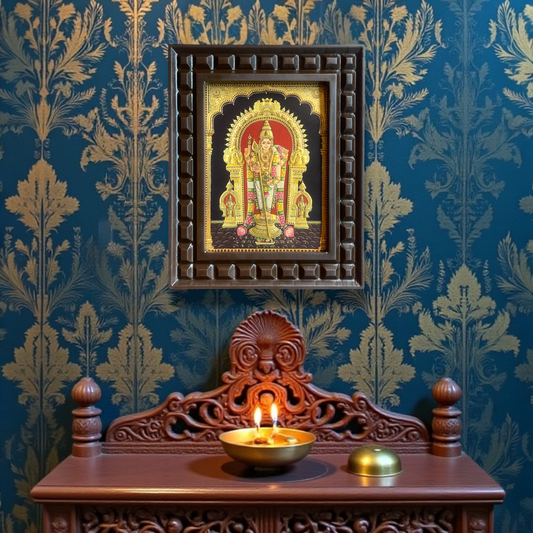 Murugan : Tiruchendar Murugan Gold Leafed Art With Wooden Frame
