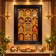 11 Gods in One Frame Gold Leaf Art | Premium Rosewood Frame | Luxury Pooja Room Wall Décor | Made by Estudio