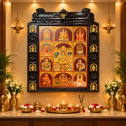 11 Gods in One Frame with 8 Ashtalakshmi | Premium Gold Leaf Art Temple Frame | Luxury Pooja Room Wall Decor – Made by Estudio