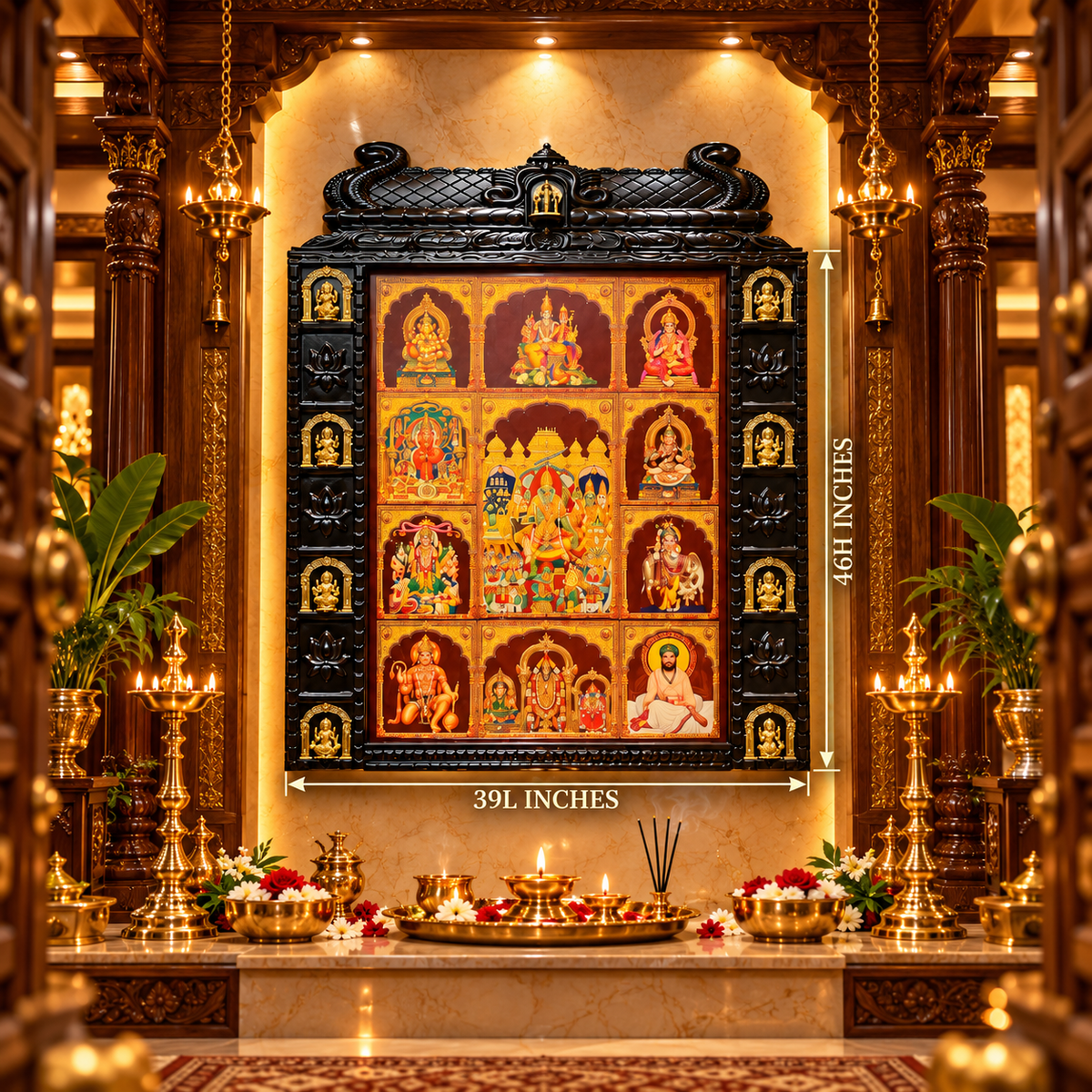 11 Gods in One Frame with 8 Ashtalakshmi | Premium Gold Leaf Art Temple Frame | Luxury Pooja Room Wall Decor – Made by Estudio