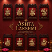 Brass Ashtalakshmi on Maroon Red Silk with 8 Sacred Elements in Temple Wooden Frame-2