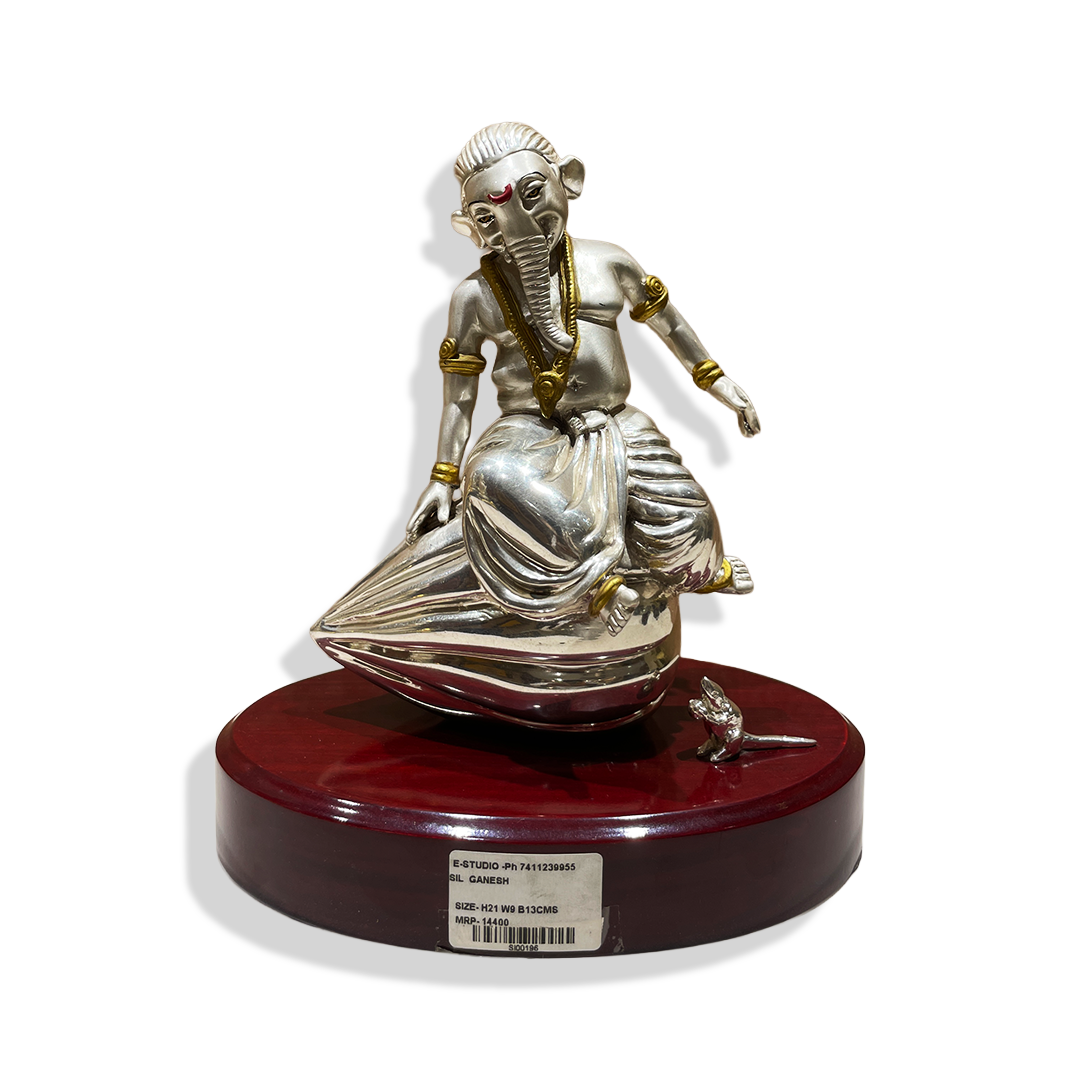 Ganesha Idol – Silver Finish Artistic Balancing Ganesha for Home, Office & Gift Decor