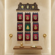 Ashta Lakshmi Brass Wall Art Set with Wooden Frames  | Luxury Pooja Room Wall Decor | Estudio