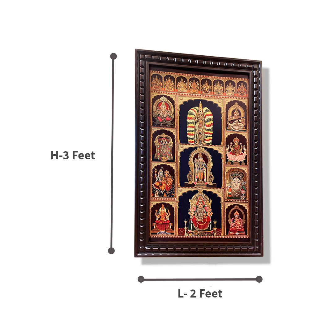 19 Gods Photo Frame | Tirupati Balaji, Lakshmi, Ganesha, Saraswati & Navagraha Frame | Premium Pooja Room Wall Decor | Vastu Divine Frame