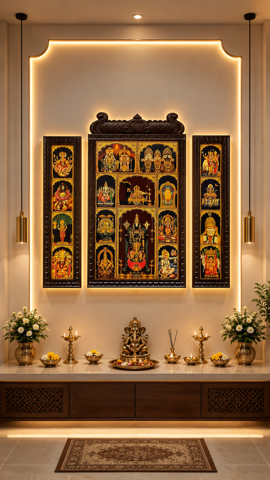 18 Gods in One Frame Gold Leaf Wall Art | Premium Engineered Wooden Temple Frame