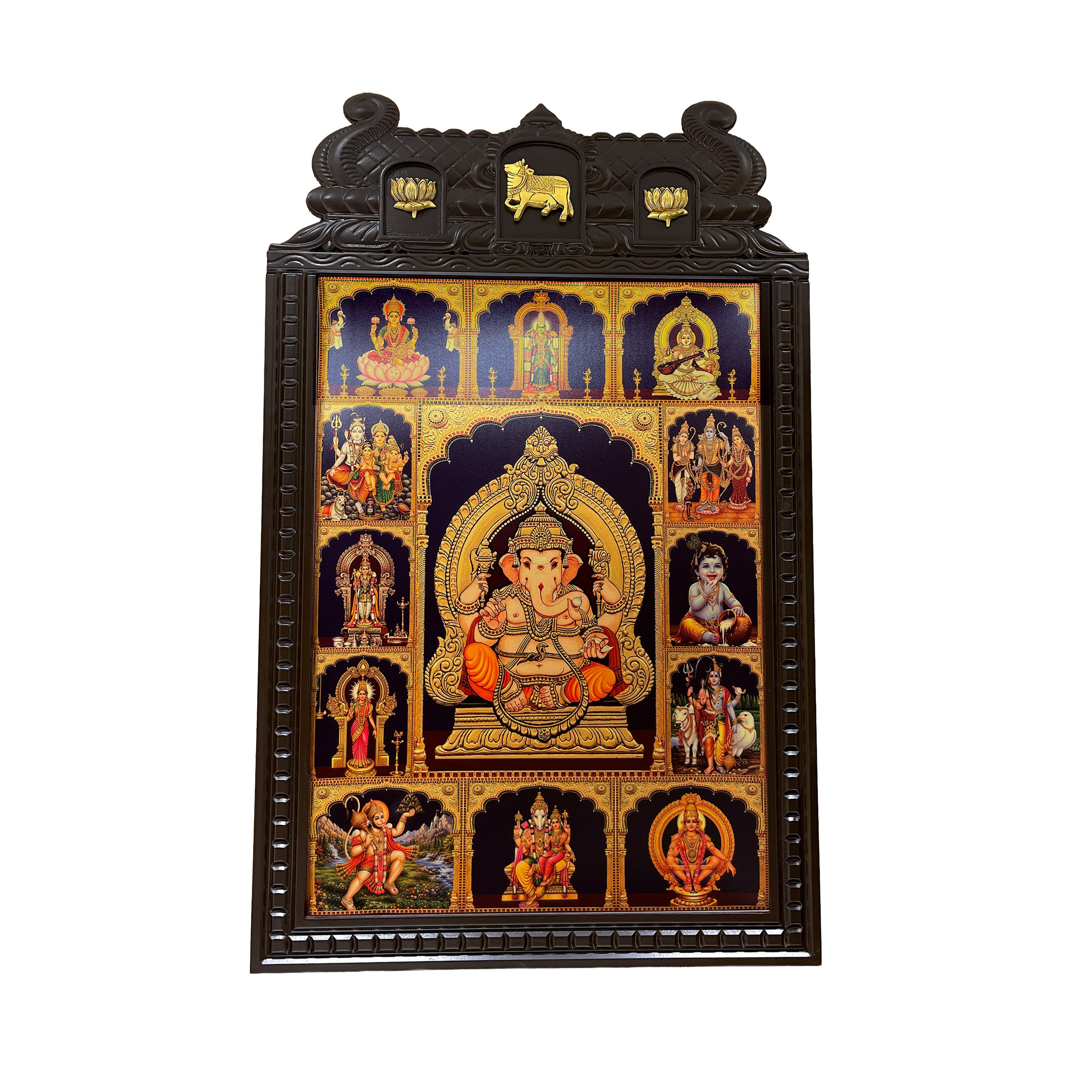 13 Gods in One Frame Gold Leaf Art |   Engineered Temple Wooden Frame