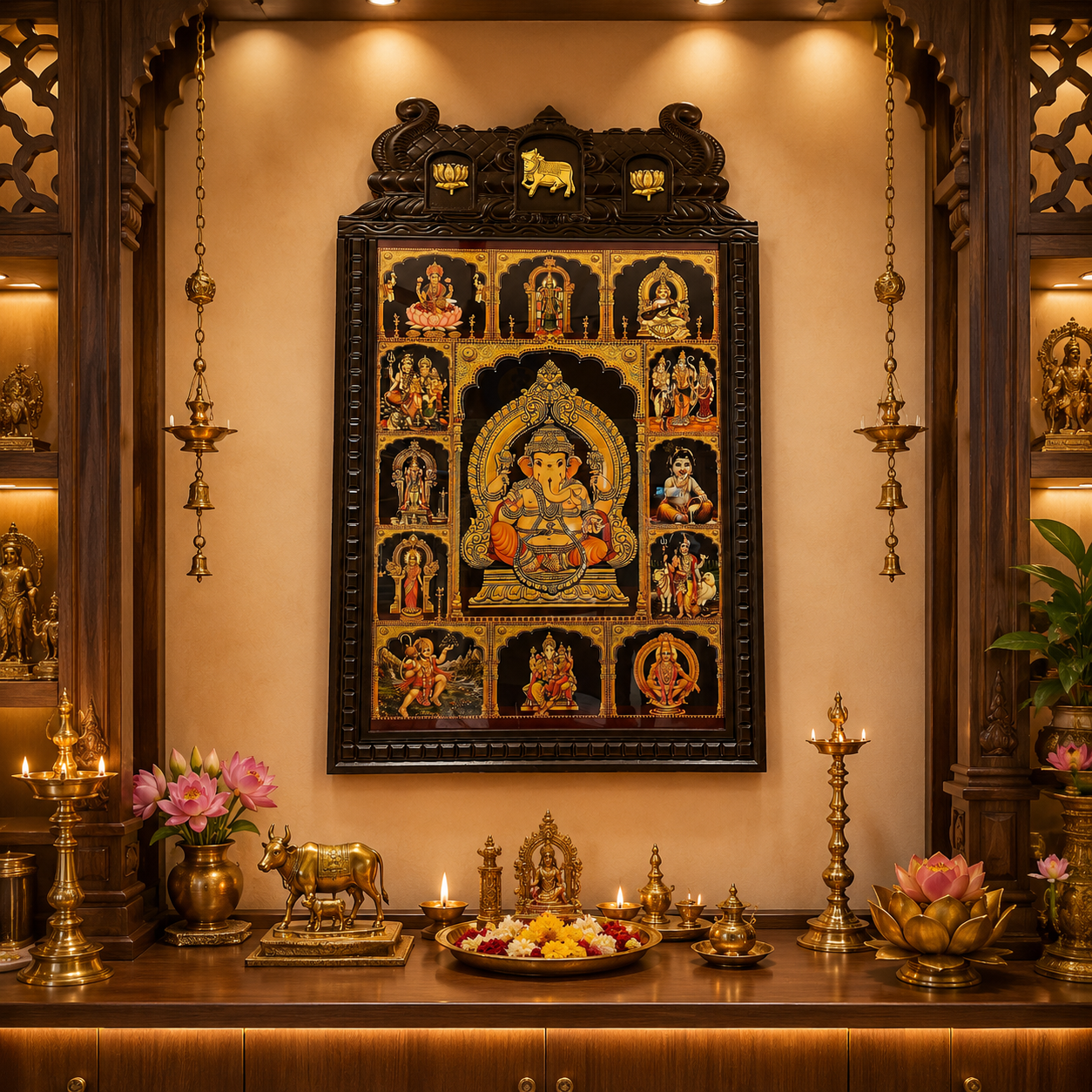 13 Gods in One Frame Gold Leaf Art |   Engineered Temple Wooden Frame