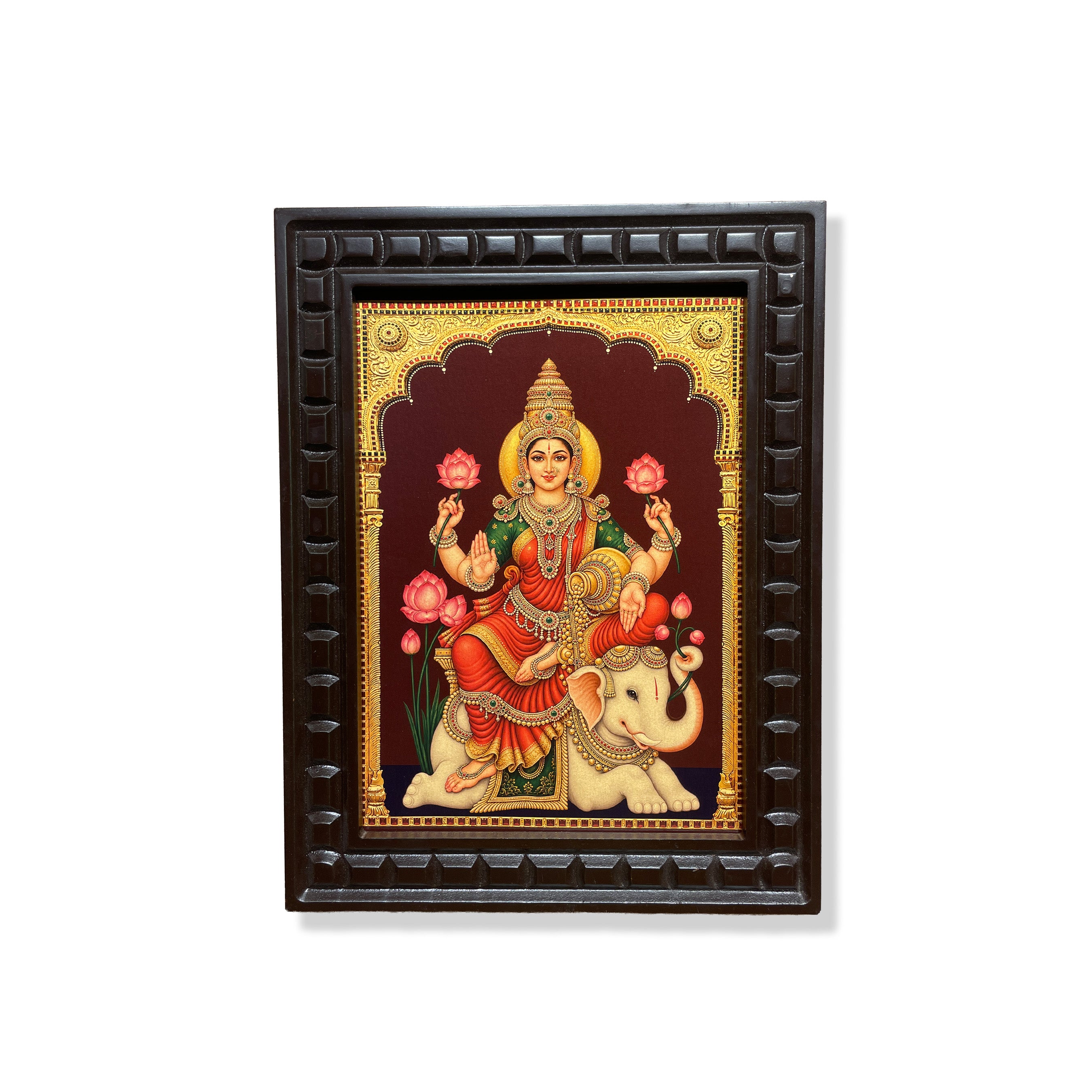 Lakshmi with Cow Gold Leaf Artwork | Engineered Wooden Frame