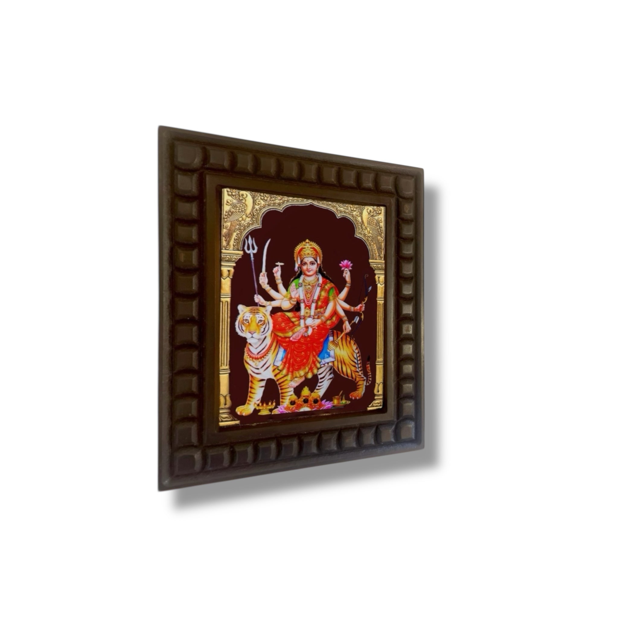 Durga Devi-3 Gold foiled art within wooden frame