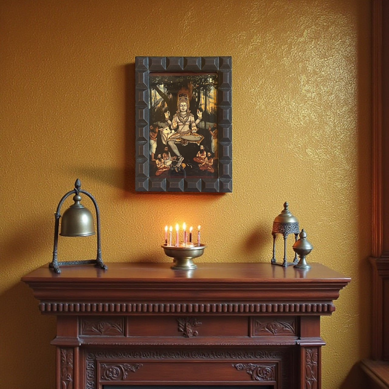 Dakshinamurthy Gold Leafed Art With Wooden Frame