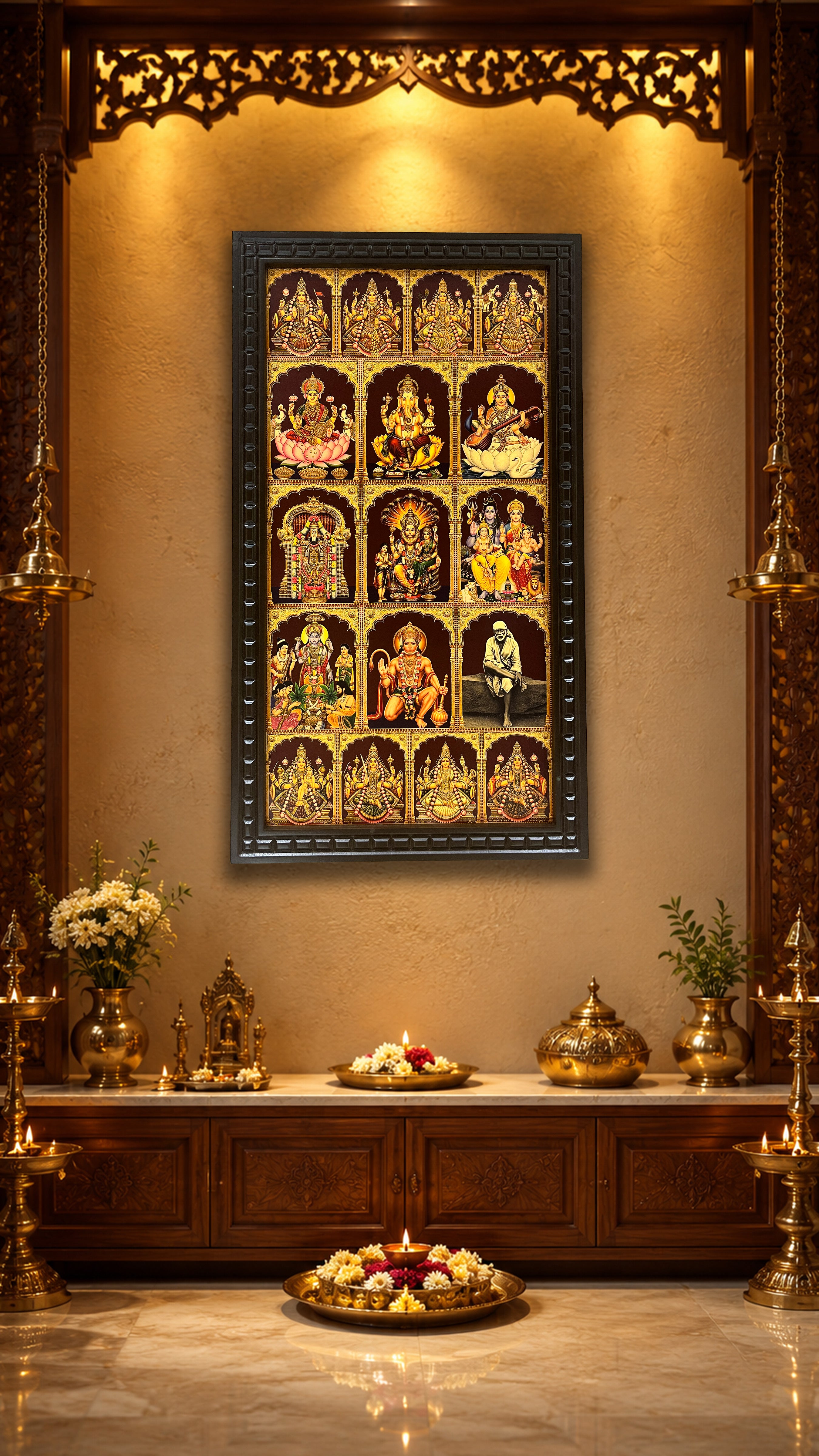 17 Gods in One Sacred Frame | Luxury Pooja Room Wall Art