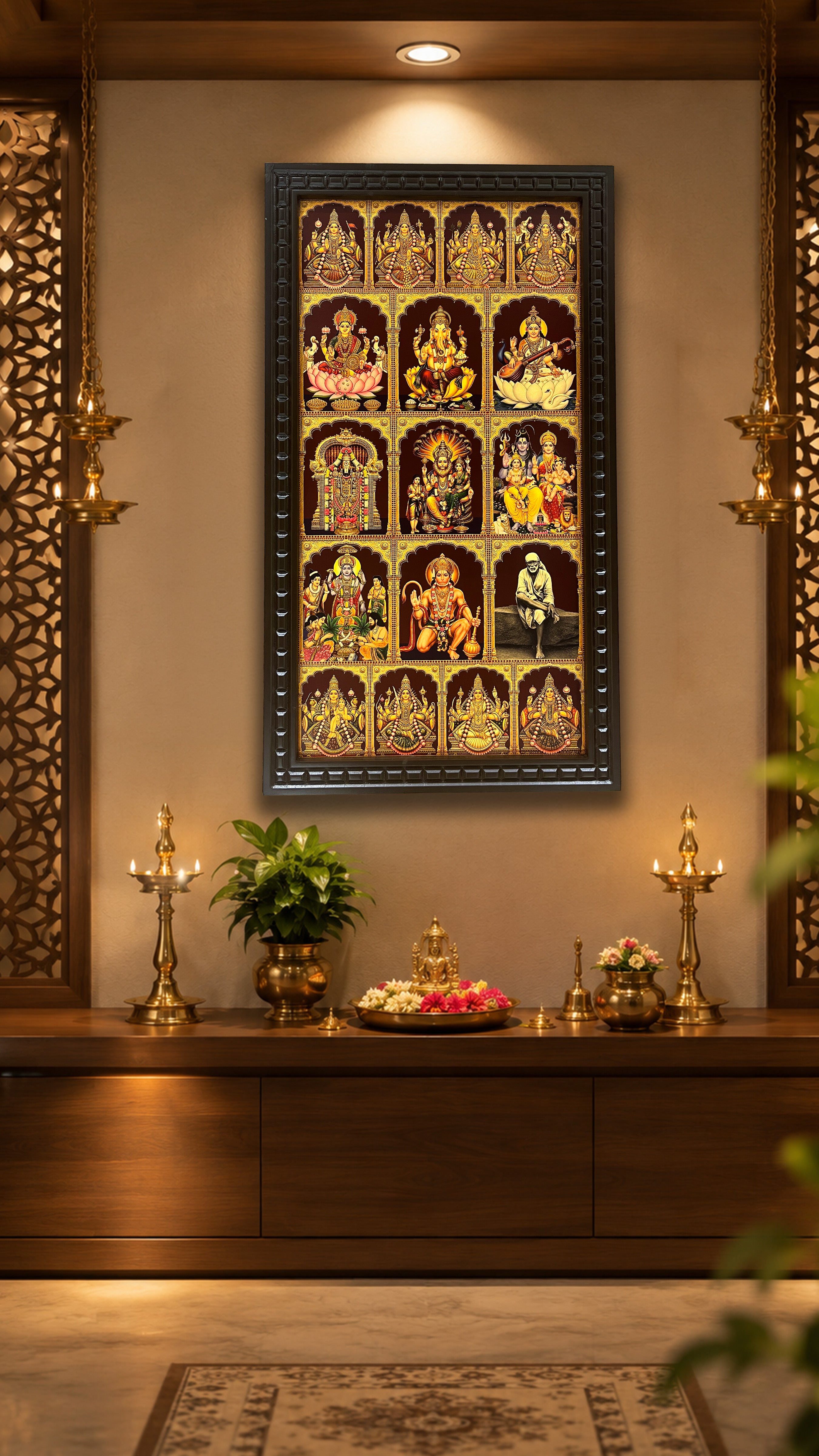 17 Gods in One Sacred Frame | Luxury Pooja Room Wall Art