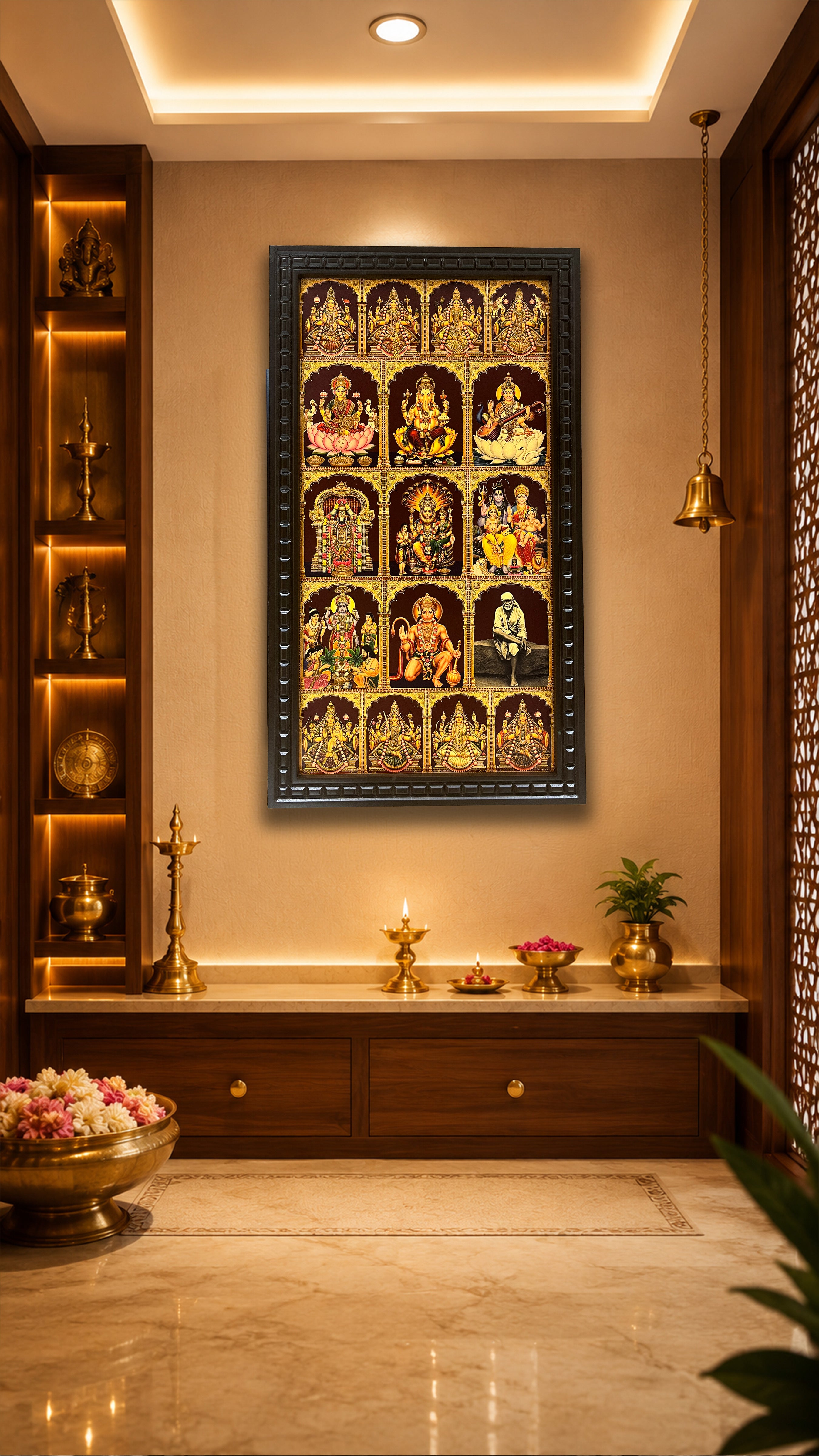 17 Gods in One Sacred Frame | Luxury Pooja Room Wall Art