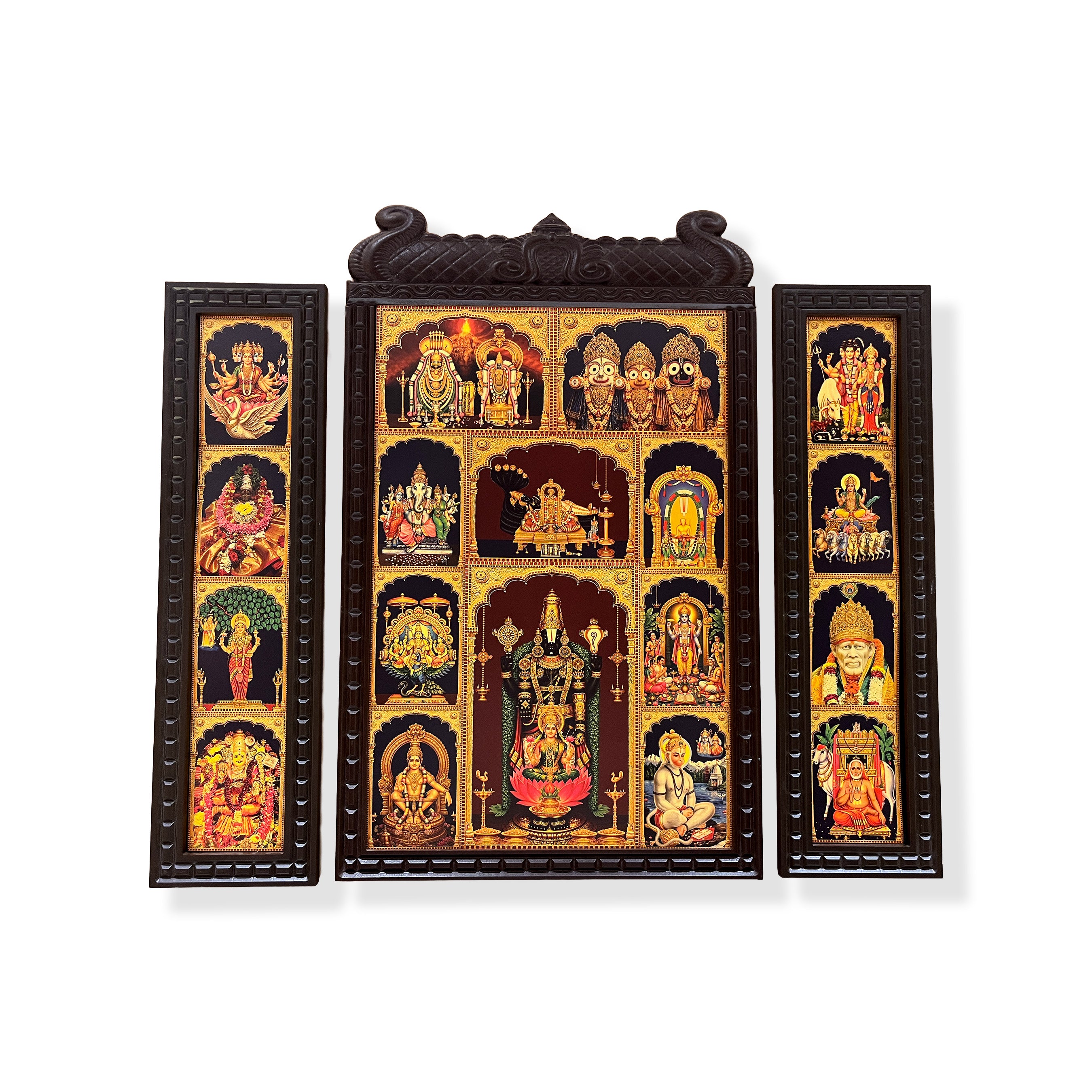 18 Gods in One Frame Gold Leaf Wall Art | Premium Engineered Wooden Temple Frame