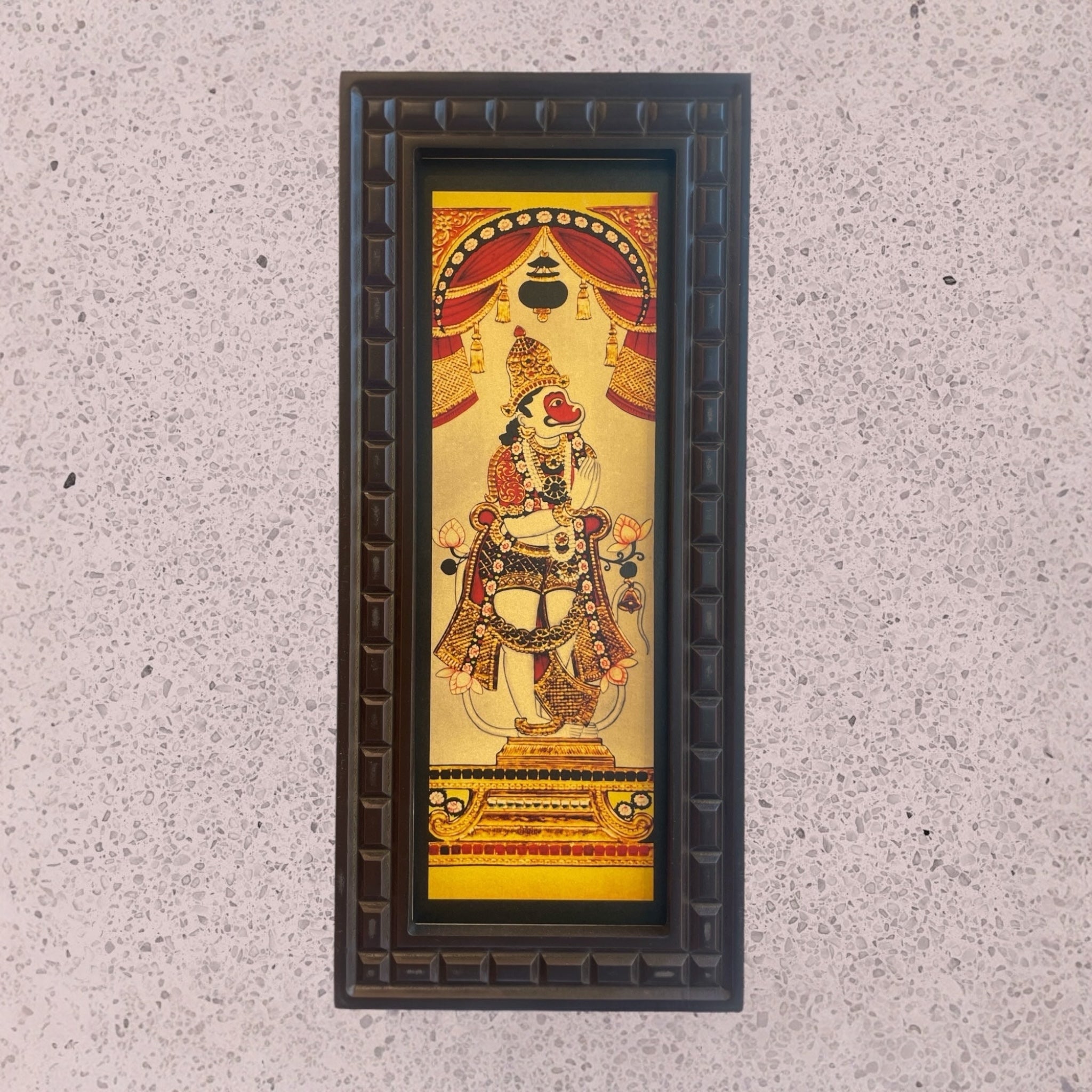 Hanuman Dwarapalaka Gold foiled art in Wooden frame