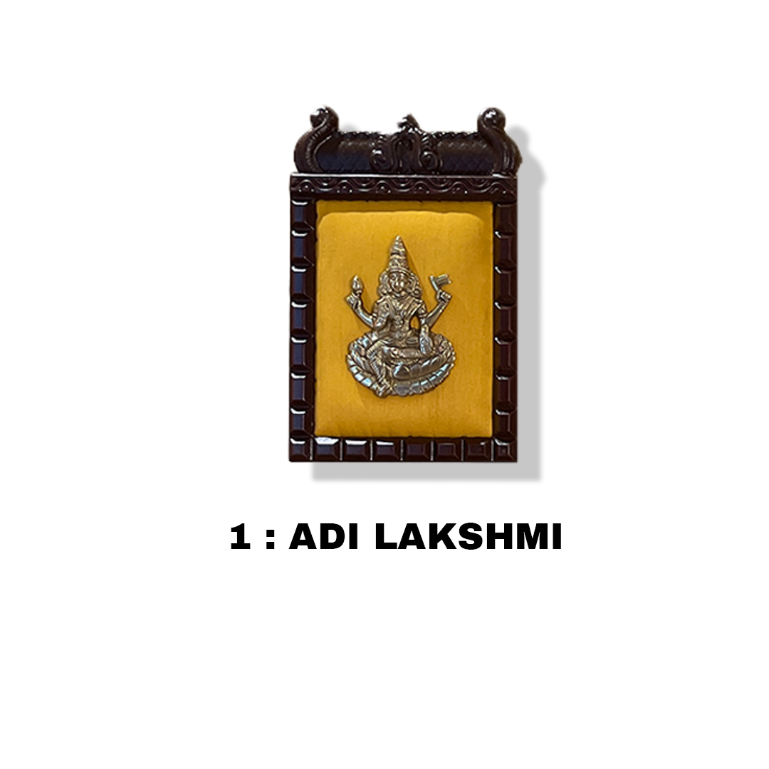 Ashtalakshmi Brass Wall Art with Golden Silk Backdrop – Sacred Décor for Homes &amp; Workspaces