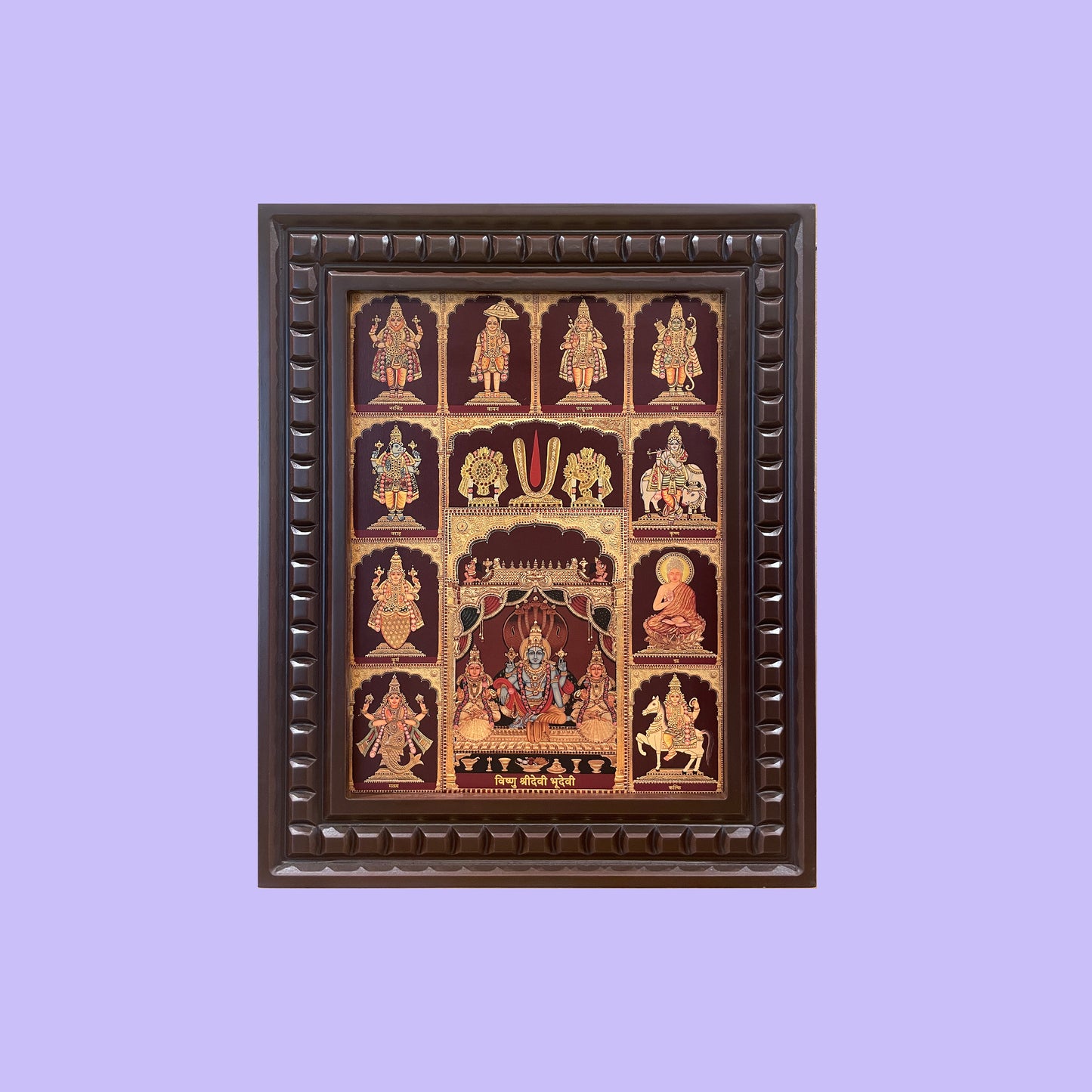 Dashavatara Vishnu Gold Leafed Art | Ten Incarnations of Lord Vishnu Wall Décor