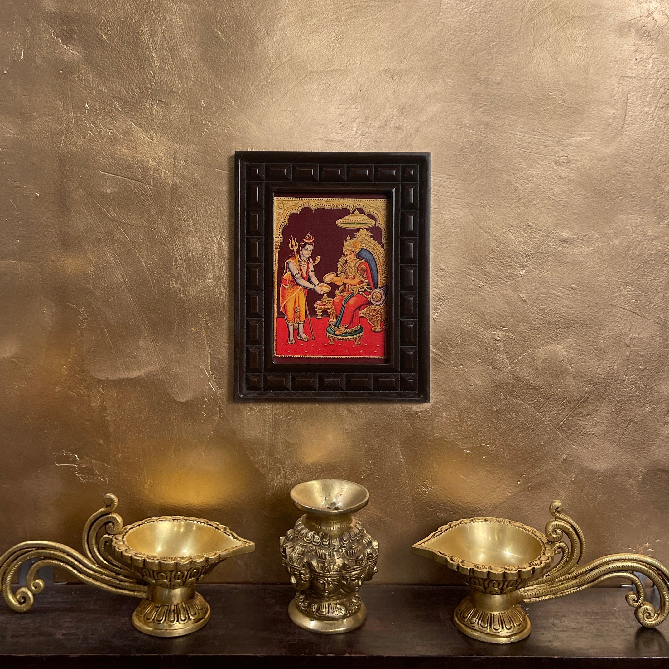 Shiva & Annapurna Gold Leafed Art With Wooden Frame – E-Studio
