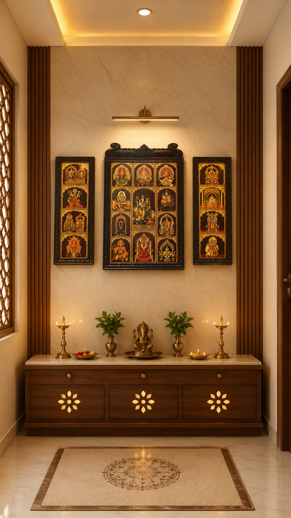 Set of 3 God Frames for Pooja Room | Premium Gold Leaf Artwork | Luxury Hindu Wall Art | Temple Decor by ESTUDIO