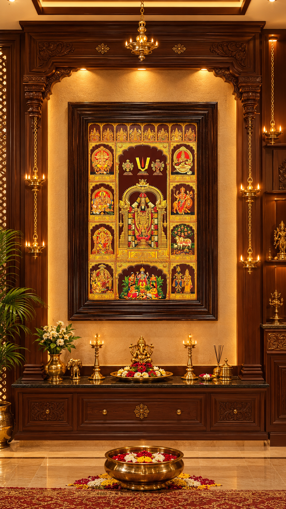 10 Gods with Ashtalakshmi in One Frame | Gold Leaf Art | Rosewood Frame | Estudio