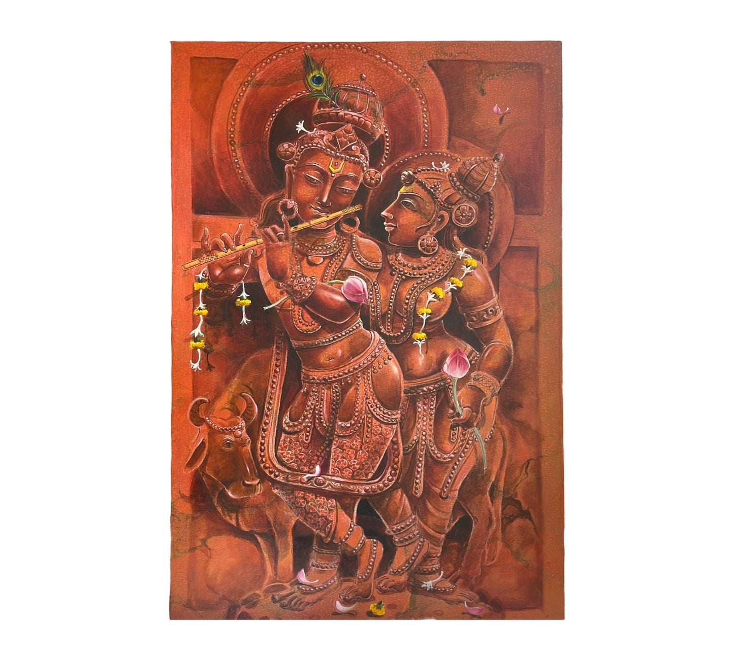 Eternal Devotion: Krishna and Radha in Stone Wash