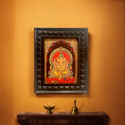Shri Ganesha -2 Gold Leafed Artwork with Polished Engineered Wooden Frame